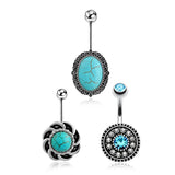 Snowflake Belly Ring Set 14G Dangle Navel Piercing