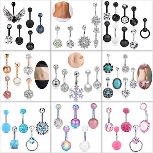 Snowflake Belly Ring Set 14G Dangle Navel Piercing
