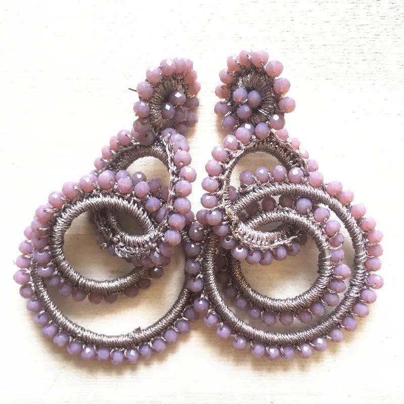 Crystal Big Earrings Silk Line Oorbellen For Women Party High Jewelry