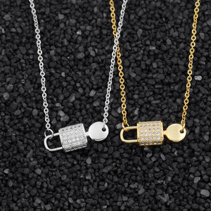 Crystal Lock And Key Pendant Necklace Women Jewelry Stainless Steel