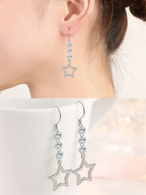 Crystal Bling Stars Long Drop Earrings 18k Silver Jewelry