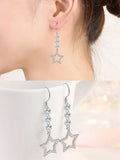 Crystal Bling Stars Long Drop Earrings 18k Silver Jewelry