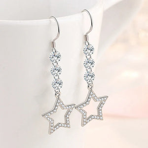 Crystal Bling Stars Long Drop Earrings 18k Silver Jewelry