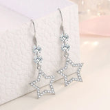 Crystal Bling Stars Long Drop Earrings 18k Silver Jewelry