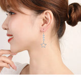 Crystal Bling Stars Long Drop Earrings 18k Silver Jewelry