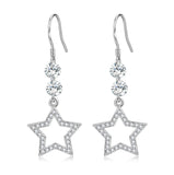 Crystal Bling Stars Long Drop Earrings 18k Silver Jewelry