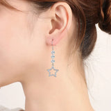 Crystal Bling Stars Long Drop Earrings 18k Silver Jewelry