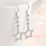 Crystal Bling Stars Long Drop Earrings 18k Silver Jewelry