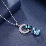 Crystal Star Cube Moon Star Pendant Necklace S925 Sterling Silver Chain
