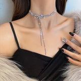 Zircon Tassel Bow Choker Necklace for Women
