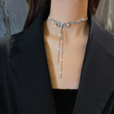 Zircon Tassel Bow Choker Necklace for Women