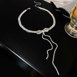 Zircon Tassel Bow Choker Necklace for Women