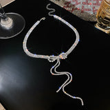 Zircon Tassel Bow Choker Necklace for Women