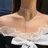 Zircon Tassel Bow Choker Necklace for Women