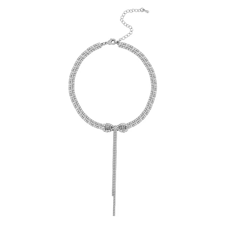 Zircon Tassel Bow Choker Necklace for Women