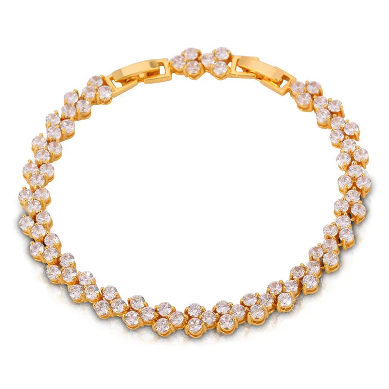 Yellow Gold/Silver CZ Crystal Bracelet Gift for Women H451