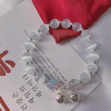 Cat Eye Lime Moonlight Bell Bead Bracelet
