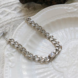 CZ Pendant Cuban Chain Bracelet Stainless Steel Women Jewelry