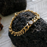 CZ Pendant Cuban Chain Bracelet Stainless Steel Women Jewelry