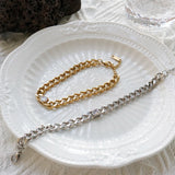 CZ Pendant Cuban Chain Bracelet Stainless Steel Women Jewelry