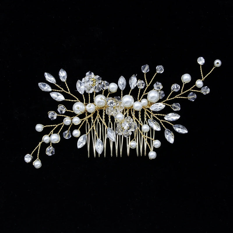 Crystal Bride Pearl Flower Headband Hair Comb Bridal Wedding Hair Accessories