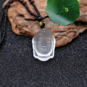 Crystal Buddha Head Pendant Necklace Carved Jewelry Natural Yellow Reiki Amulet