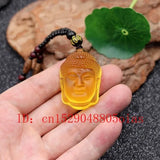Crystal Buddha Head Pendant Necklace Carved Jewelry Natural Yellow Reiki Amulet