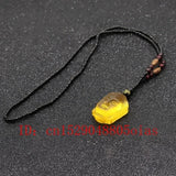 Crystal Buddha Head Pendant Necklace Carved Jewelry Natural Yellow Reiki Amulet