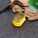 Crystal Buddha Head Pendant Necklace Carved Jewelry Natural Yellow Reiki Amulet