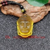 Crystal Buddha Head Pendant Necklace Carved Jewelry Natural Yellow Reiki Amulet