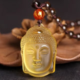 Crystal Buddha Head Pendant Necklace Carved Jewelry Natural Yellow Reiki Amulet