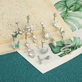 Crystal Butterfly Belly Button Ring Set - Heart Flower Navel Barbell Pack