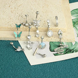 Crystal Butterfly Belly Button Ring Set - Heart Flower Navel Barbell Pack