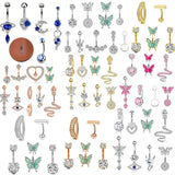 Crystal Butterfly Belly Button Ring Set - Heart Flower Navel Barbell Pack