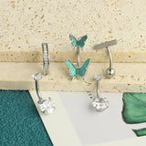 Crystal Butterfly Belly Button Ring Set - Heart Flower Navel Barbell Pack
