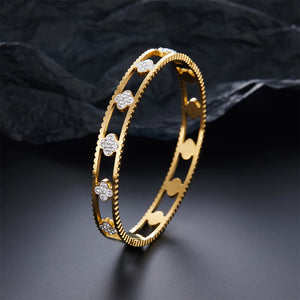 Crystal Clover Stainless Steel Bracelet Lucky Bilezik for Women