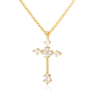 Crystal Cross Necklace Stainless Steel Chain Religion Pendant Couple Jewelry