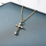 Crystal Cross Necklace Stainless Steel Chain Religion Pendant Couple Jewelry