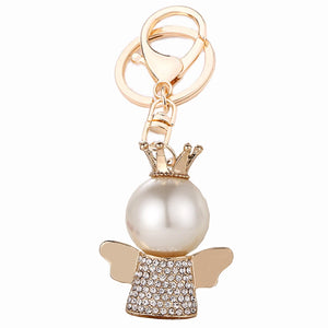 Crystal Crown Angel Keychain Bag Ring Holder for Women Purse Charm Gift
