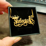 Crystal Crown Fairy Angel Pendant Personalized Name Necklace