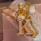 Crystal Crown Necklace Initial Letter Necklaces Hip Hop Alphabet Pendant