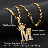 Crystal Crown Necklace Initial Letter Necklaces Hip Hop Alphabet Pendant