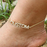 Crystal Name Anklet,Boho Beach Ankle Bracelets,Diamond Zircon Jewelry