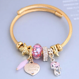 Crystal Cat Stainless Steel Heart Love Cuff Bangles for Women
