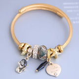 Crystal Cat Stainless Steel Heart Love Cuff Bangles for Women