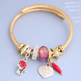 Crystal Cat Stainless Steel Heart Love Cuff Bangles for Women