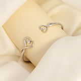 Crystal Double Heart Bowknot Bracelet Engraved Bangle