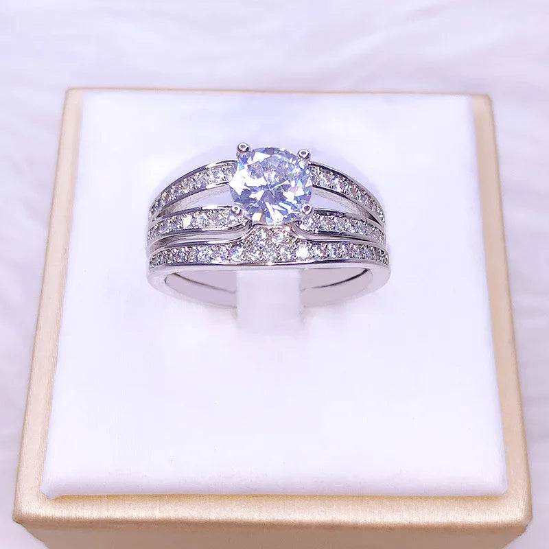 Crystal Double-layer Engagement Ring Women Jewelry