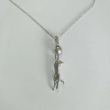 S925 Sterling Silver Sexy Cat Crystal Pendant Necklace