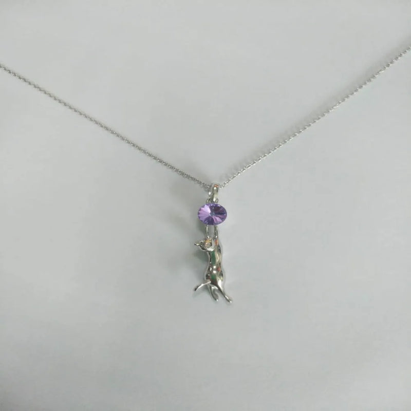 S925 Sterling Silver Sexy Cat Crystal Pendant Necklace